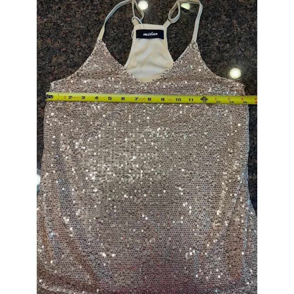 Gold Sequin V-Neck Cami Racerback Adjustable Straps Size XS NWT - Picture 9 of 13